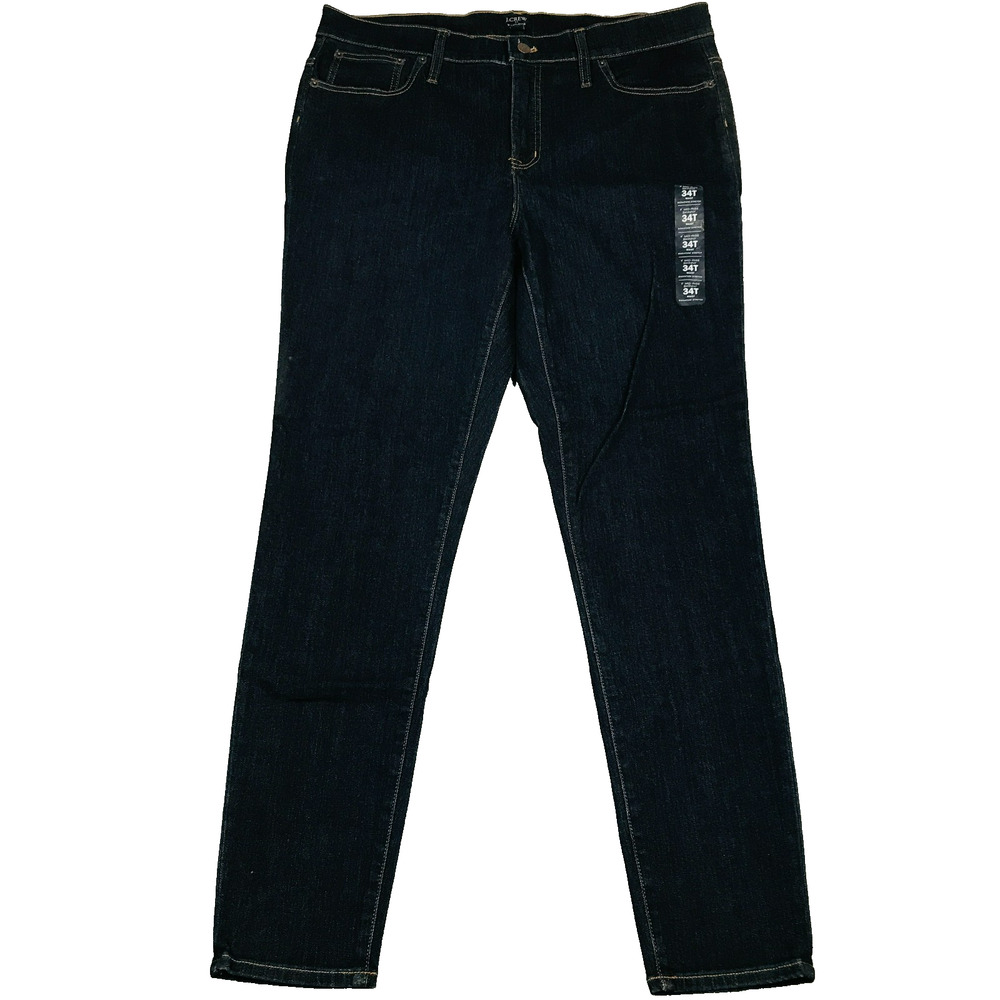J Crew Women's 34T Tall Skinny Jeans 9” Mid-Rise Cotton Stretch Dark Wash NWT L